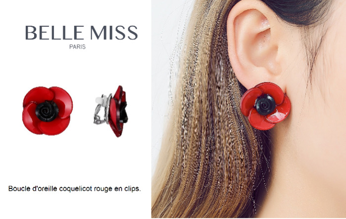 Boucle d'oreille à clip coquelicot rouge